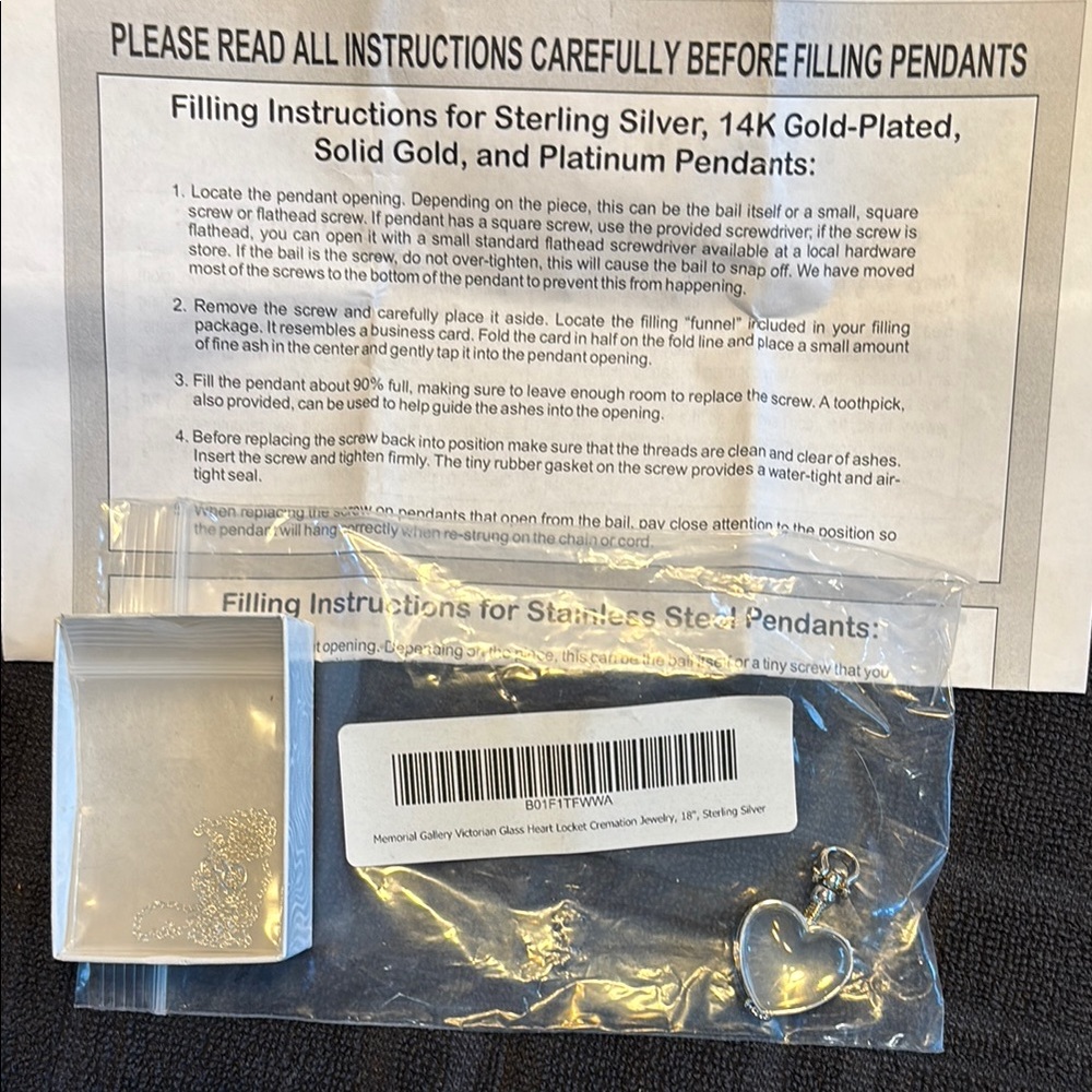 Memorial Galley Victorian Glass Heart Locket - 18” Sterling Silver - Picture 3 of 3